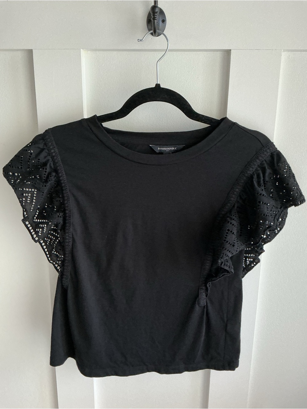 Banana Republic Black Eyelet Flutter Sleeve Tee